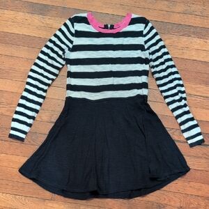 Express Striped Blue and White Dress with Pink Accents